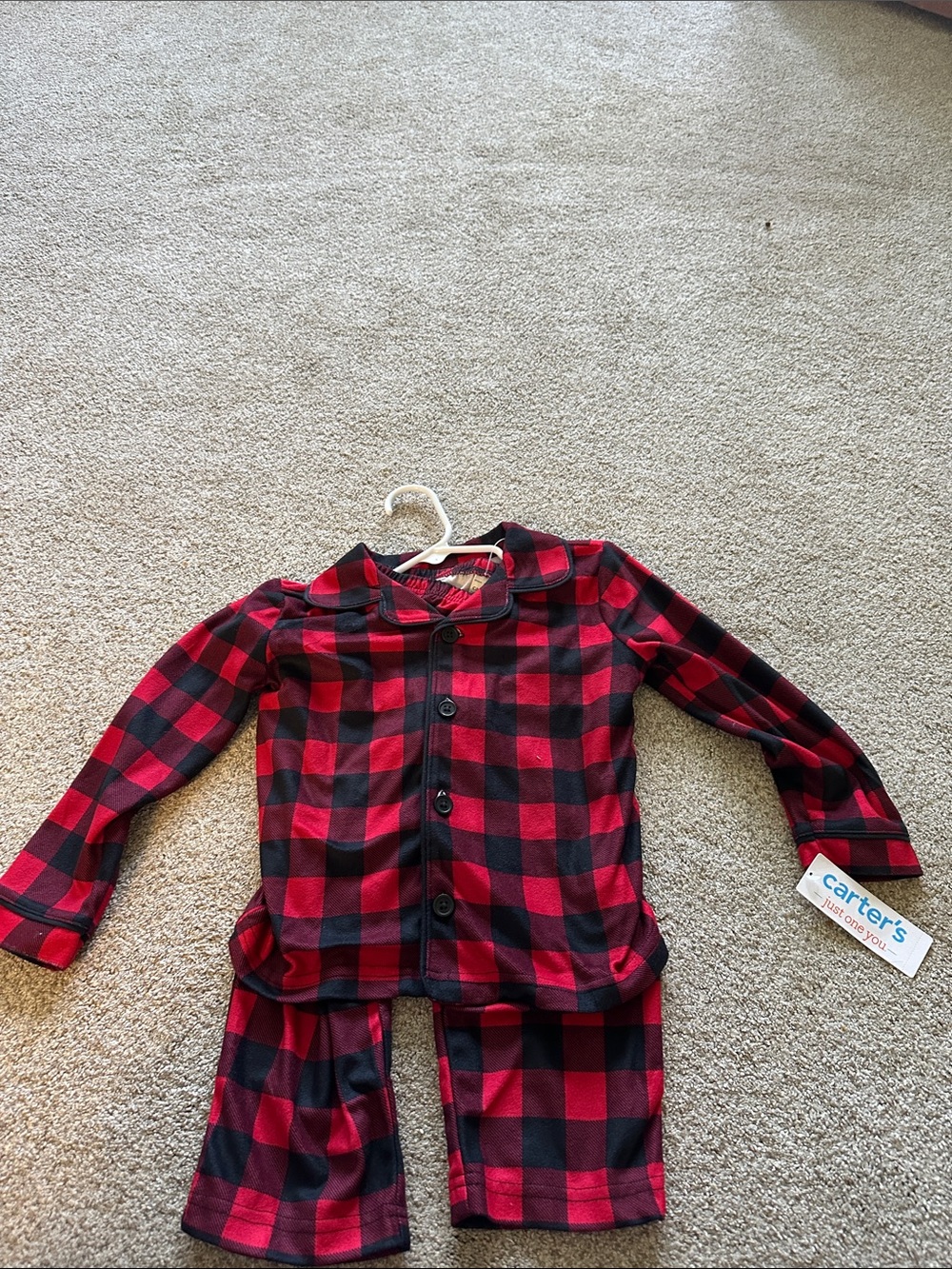 Carter's Red and Black Buffalo Plaid Kids Pajama Set size 3T